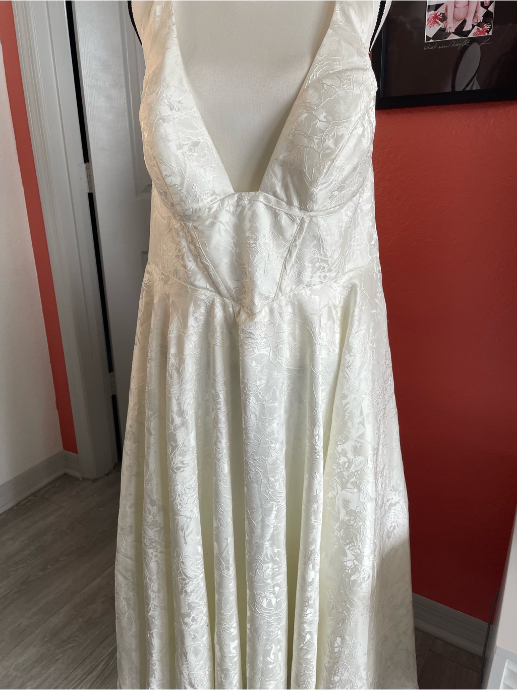 Ivory Floral Jacquard V-Neck Maxi Dress